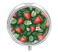 Fresh Strawberries and Leaves Pill Box, 3 Compartment Small Pill Case Waterproof Travel Pill Organizer for Pocket Or Purse Portable Mini Medicine Tablet Vitamin Holder Pill Case