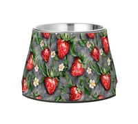 Fresh Strawberries Fruit Grey Pets Food Bowl Enhanced Stainless Steel Cat Feeding Bowls for Slow Feed Dogs Whisker Friendly