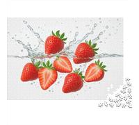 Fresh Strawberries Splashing in Water 1000-Piece Puzzle for Adults, 70x50cm/1000pcs, A Weekend Activity at Your Own Pace; White Pieces for Organised Sorting