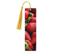 Fresh Strawberries Wood Bookmark for Men Women Reading Wooden Bookmarks Unique Handmade Book Marks with Tassel Pendant Craft Bookmark for Book Lovers Birthday Teachers Gift
