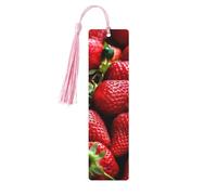 Fresh Strawberries Wood Bookmark for Men Women Reading Wooden Bookmarks Unique Handmade Book Marks with Tassel Pendant Craft Bookmark for Book Lovers Birthday Teachers Gift