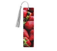 Fresh Strawberries Wood Bookmark for Men Women Reading Wooden Bookmarks Unique Handmade Book Marks with Tassel Pendant Craft Bookmark for Book Lovers Birthday Teachers Gift