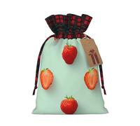 Fresh Strawberry & Leaf Print Drawstring Bags, Candy Snack Bag, Reusable Holiday Pouches for Wrapping & Storage S