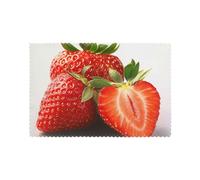 Fresh Strawberry Print Heat Resistant Placemats Set of 6 | 45x30cm Polyester Table Mats for Dining Room Kitchen Decor