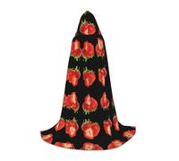 (Fresh Strawberry) Print Hooded Cape For Teenagers Costume Party, Halloween Hooded Cape Soft and Elastic,M