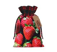 Fresh Strawberry Printed Gift Bags with Drawstring - Christmas Party Holiday Sacks - Festive Pouches for Goodie, Treats