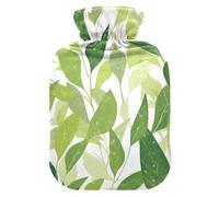 Fresh Summer Green Leaves hot-Water Bottle with Soft Cover, 2L Water Bottle Bag for ( Scenario), Tummy Warmer, Bolsa Caliente para Dolores musculares