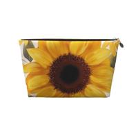 Fresh Sunflower Prints PVC Leather Travel Toiletry Bag with Gold Zippers, Waterproof Cosmetic Organiser for Makeup, Toiletries & Essentials