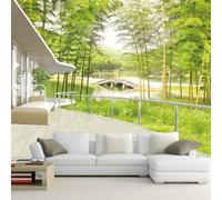 Fresh Three Dimensiona Green Bamboo Forest Architecture Modern 3D Wallpaper Premium Textured Silk Neutral Tones Material Ideal for Living Room Bedroom-150cm×105cm