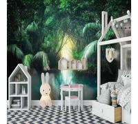 Fresh Three Dimensiona Green Jungle River Modern 3D Wallpaper Premium Textured Silk Neutral Tones Material Ideal for Living Room Bedroom-250cm×170cm