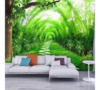 Fresh Three Dimensional Green Bamboo Grove Birds in Flight 3D Wallpaper Textured Silk Easy Install Living Room Sofa Bedroom Dining Room Home Decoration Wall-430cm×300cm