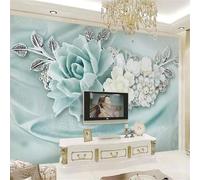 Fresh Three Dimensional The Only Beautiful Mint Green and Pearl Flowers 3D Wallpaper Easy Install Feature Office Living Room Sofa Bedroom TV Background Wall Decoration-250cm×170cm