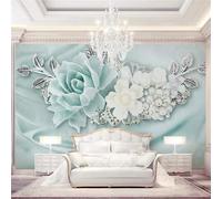 Fresh Three Dimensional The Only Beautiful Mint Green Pearl Flowers 3D Wallpaper Silky Texture Home Study Office Grey Dining Room Sofa Bedroom Living Room TV Backdrop-430cm×300cm