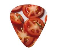 Fresh tomato slices printed guitar picks, 12-piece set with thin, medium, and thick styles, comes with a storage case