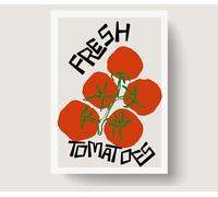 Fresh Tomatoes Kitchen Wall Art Print, A3 Size Unframed, Blue and Red Design
