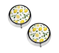 Fresh Tropical Lemon Print Pill Box 3 Compartment Medicine Pill Case,Portable for Pocket Or Purse Pill Organizer Decorative Metal Medicine Vitamin Organizer Unique Gift