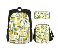 Fresh Tropical Lemon Stylish Travel Backpack, Lunch Box, Pencil Case Set, Cute Water Resistant Durable Lightweight Black, One Size, Black, One Size