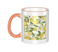Fresh Tropical Lemons Dual-Sided Edge-Color Ceramic Mug - Premium Handcrafted Ceramic Coffee Mug With Vibrant Full-Edge Printed Design, Smooth Rim & Ergonomic Arc Handle For Home, Office & Gifting