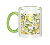 Fresh Tropical Lemons Dual-Sided Edge-Color Ceramic Mug - Premium Handcrafted Ceramic Coffee Mug With Vibrant Full-Edge Printed Design, Smooth Rim & Ergonomic Arc Handle For Home, Office & Gifting