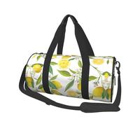 Fresh Tropical Lemons Large Round Travel Duffle Bag, Full-Print Canvas Weekender with Padded Lining, Multiple Pockets,Detachable Shoulder Strap and Soft Leather Handles