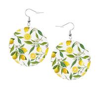 Fresh Tropical Lemons Leather Round Earrings Daily Accessories Working At Work Women'S Fashion