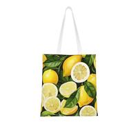Fresh Tropical Lemons Print Canvas Tote Shopping Bag Reusable Foldable Grocery Bags Shoulder Bag for Travel, Beach, Gym, Work, School