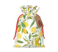 Fresh Tropical Lemons Print Christmas Drawstring Gift Bag, Burlap Favor Pouch For Birthday And Holiday Celebrations-S Size
