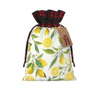 Fresh Tropical Lemons Print Christmas Imitation Burlap Gift Bag With Drawstring And Gift Tag,For Wrapping Candies