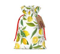 Fresh Tropical Lemons Print Drawstring linen gifts bag for Christmas Party,holiday packaging presents bags.