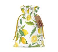 Fresh Tropical Lemons Print Drawstring linen gifts bag for Christmas Party,holiday packaging presents bags.