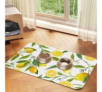 Fresh Tropical Lemons Print Pet Food Mat Absorbent Non Slip PU Leather Feeding Mat for Dogs Cats Rubber Bottom
