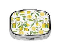 Fresh Tropical Lemons Print Pill Box 2 Compartment Medicine Pill Case,Portable for Pocket Or Purse Pill Box Decorative Metal Medicine Organizer