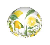 Fresh Tropical Lemons Print Shower Caps,Double Layers water-resistanted Hair Cap with Elastic and Reusable