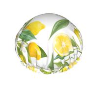 Fresh Tropical Lemons Printed Bathing Hats, Dual Layer Reusable Headgear, Large Hair Cover For Daily Skin Care
