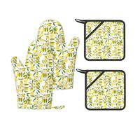 Fresh Tropical Lemons Printed Kitchen Set with Heat Resistant Oven Mitts & Non-Slip Pot Holders for Baking Grilling