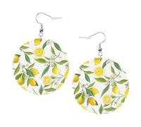 Fresh Tropical Lemons Printed Round Earrings For Women, 1 Pair Lightweight Leather Pierced Earrings Set Trendy Jewelry Gifts For Women Girls