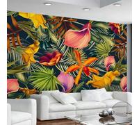 Fresh Tropical Plants Colourful Flowers Banana Leaves 3D Wallpaper Premium Textured Silk Study Dining Living Room Bedroom Sofa TV Wall Easy Install-200cm×140cm