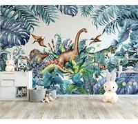 Fresh Tropical Plants Leaves Cartoon Dinosaurs 3D Wallpaper Easy Install Feature Office Living Room Sofa Bedroom TV Background Wall Decoration-250cm×170cm