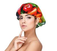 Fresh Vegetables Fruits Print Adult's Satin Sleeping Cap, Satin Bonnet for Sleeping - Silk Sleep Cap for Women and Men Black, Black, One size