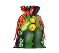 Fresh Vegetables Fruits Print Drawstring Christmas Bag With Tags Reusable For Birthday Parties Gift Weddings Holiday