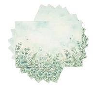 Fresh Watercolor Flowers and Plants Placemats Washable Set of 6,30 x 45cm /3D Printed Pattern Table Placemats,Cotton Linen Hemstitch Place Mats for Table,Kitchen,Dinning,Eucalyptus, Daisy,Mint Green