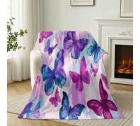 Fresh Watercolor Lightweight Comfortable Blanket, Butterfly Smudge Pattern Machine Washable Throw Blanket, Pink Purple Soft Flannel Throw for Bedroom Couch Sofa Office and Travel, 180 x 200 cm