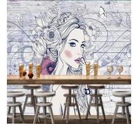 Fresh Wooden Woman Butterfly Wooden Flower 3D Wallpaper Luxury Silk Study Dining Feature Sofa Grey Bedroom Living Room Tv Decorative Wall-400cm×280cm