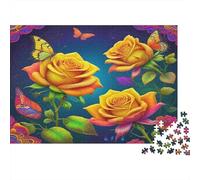 Fresh Yellow Rose Bunch 1000 Piece Puzzle Golden Petal Blooms Vivid Colors Precision-cut Premium Cardboard for Beginners 38x26cm/1000pcs