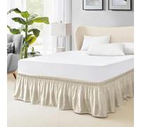FreshCulture Elastic Wrap Around Bed Skirt - Easy Fit with 22-Inch Tailored Drop, Hotel Quality Dust Ruffle for Full Size Bed (Cream)