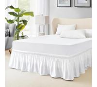 FreshCulture Full Bed Skirt, Elastic Wrap Around Bed Skirt Full Bed, Easy Fit with 18-Inch Tailored Drop, Hotel Quality Dust Ruffle for Full Size Bed, Bed Skirt Full Size (White)
