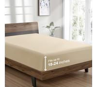 FreshCulture Queen Fitted Sheet Only - Hotel Quality Ultra Soft & Breathable Brushed Microfiber Fitted Sheet with 21 Inch Deep Pockets - Fits Queen Size Bed (Beige)