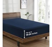 FreshCulture Queen Fitted Sheet Only - Hotel Quality Ultra Soft & Breathable Brushed Microfiber Fitted Sheet with 21 Inch Deep Pockets - Fits Queen Size Bed (Navy Blue)