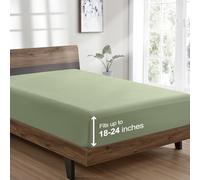 FreshCulture Queen Fitted Sheet Only - Hotel Quality Ultra Soft & Breathable Brushed Microfiber Fitted Sheet with 21 Inch Deep Pockets - Fits Queen Size Bed (Sage Green)