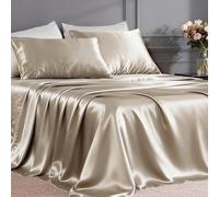 FreshCulture Satin Sheets King Size - 4 Piece Luxury Soft Silky Sheets for Hair and Skin, Similar to Silk Bed Sheet Set with 1 Deep Pocket Fitted Sheet, 1 Flat Sheet & 2 Pillowcases (Champagne)